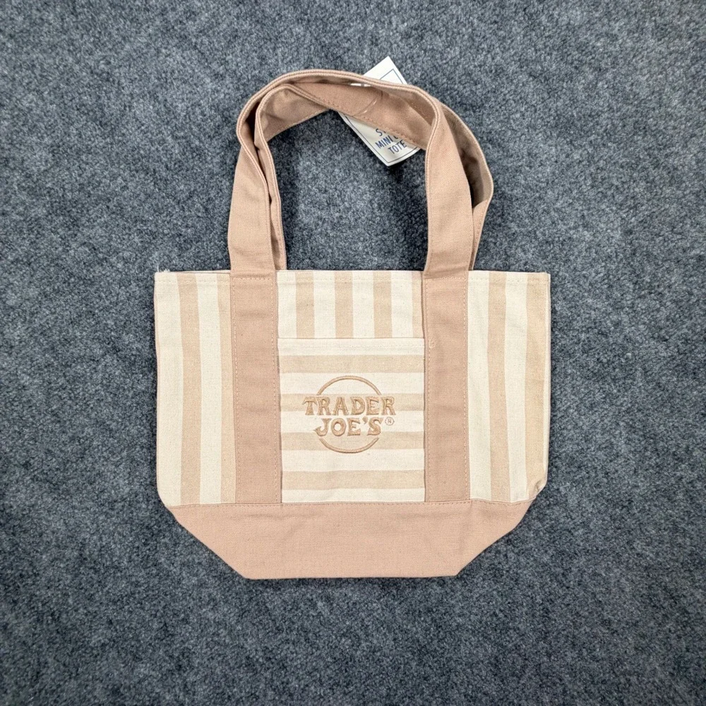 Trader Joes Striped Mini Canvas Tote Bag Tan Cream Limited Edition Unisex NWT